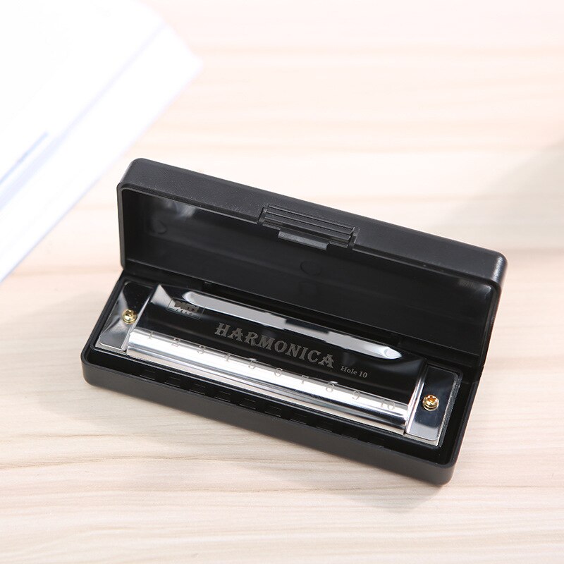 10 Holes Blues Harmonica Musical Instrument Stainless Steel Mouth Organ for Children: Silver