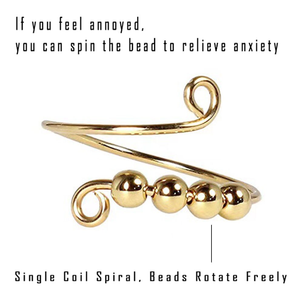 Fidget Beads Fidget Ring Spinner Single Coil Spiral Fidget Ring Beads Rotate Freely Anti Stress Anxiety Ring Toy For Girl Women