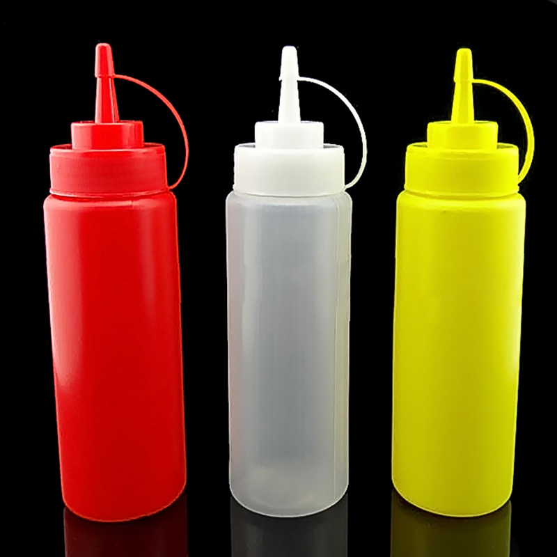 Plastic Knijpfles 3 stks/set Kruiderij Dispenser Ketchup Mosterd Saus Clear Wit Geel Rood 80z