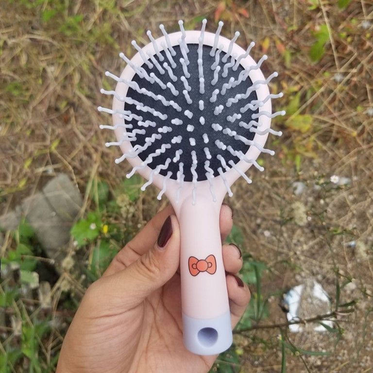 1Pcs Haar Kam Massage Haar Borstel Ronde 4 Kleuren Mini Airbag Kam Met Spiegel Reizen Haarborstel Make Kam Haar accessoires: pink Bow