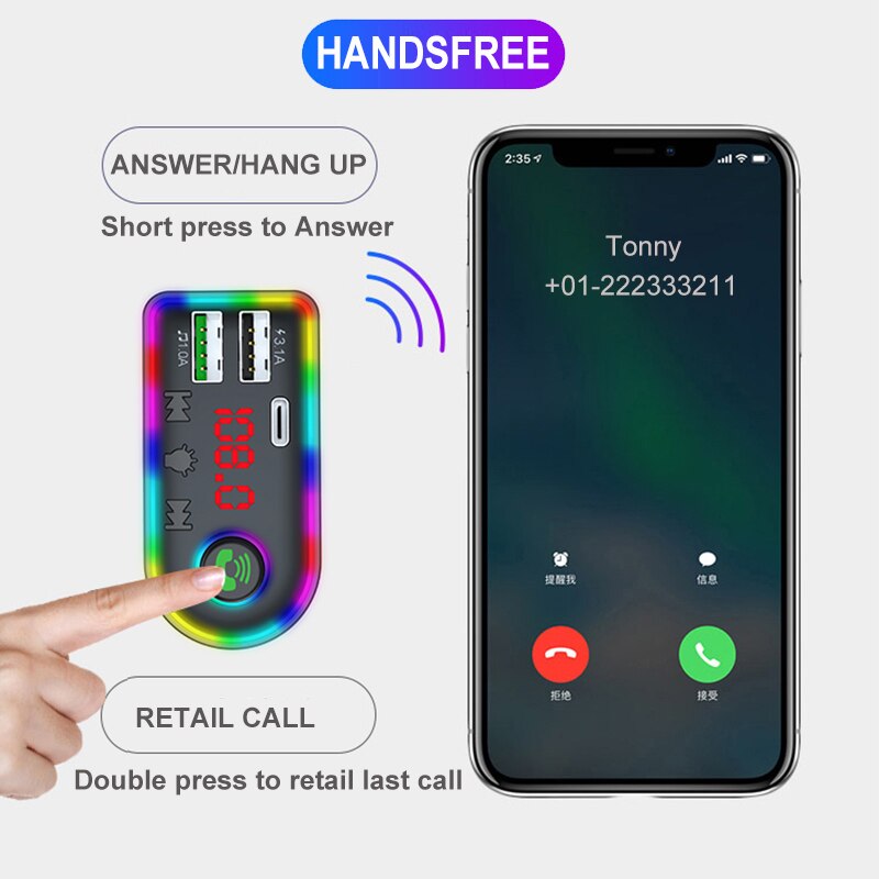 VR robot 5V 3.1A FM Transmitter Bluetooth 5.0 Car MP3 Player Wireless Handsfree Car Kit U Disk/TF Music Player with PD Charger