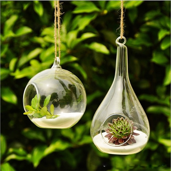 Vase rond en verre Transparent 1 pièce | Avec 1 trou, pour décoration de mariage, bureau, maison, décoration de maison, Vase suspendu
