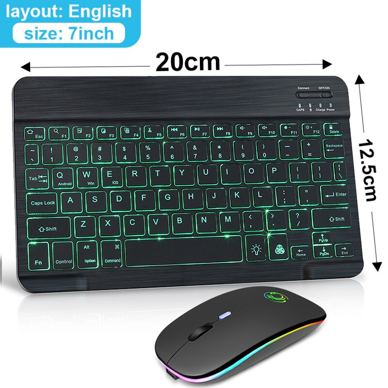 RGB Drahtlose Tastatur Und Maus Mini Bluetooth Tastatur Maus Combo Tastatur Mit hinterleuchtet Für Telefon Tablette Laptop Ipad Computer: 7 in Englisch einstellen