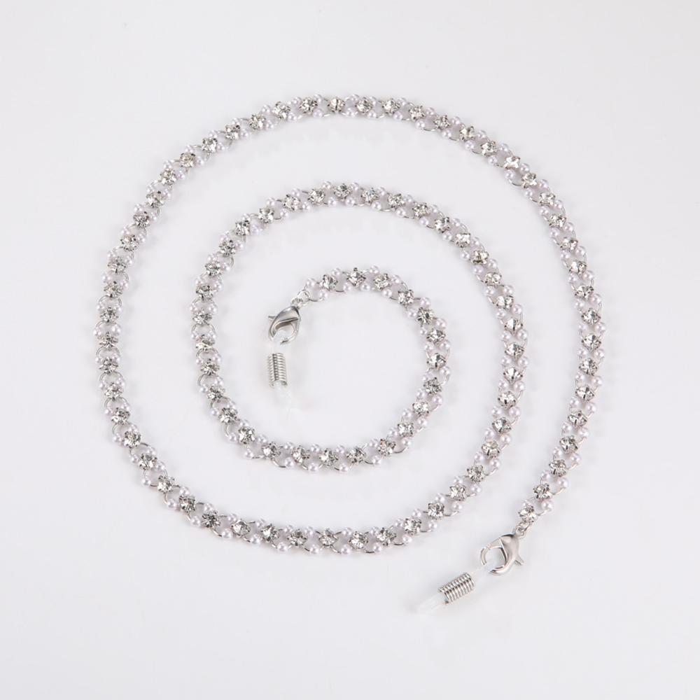 Skyrim Shiny Clear Zircon Pearl Hang Chain for Glasses Women's Neck Chains Lanyard Cord Sunglasses Strap Eyewear Rope