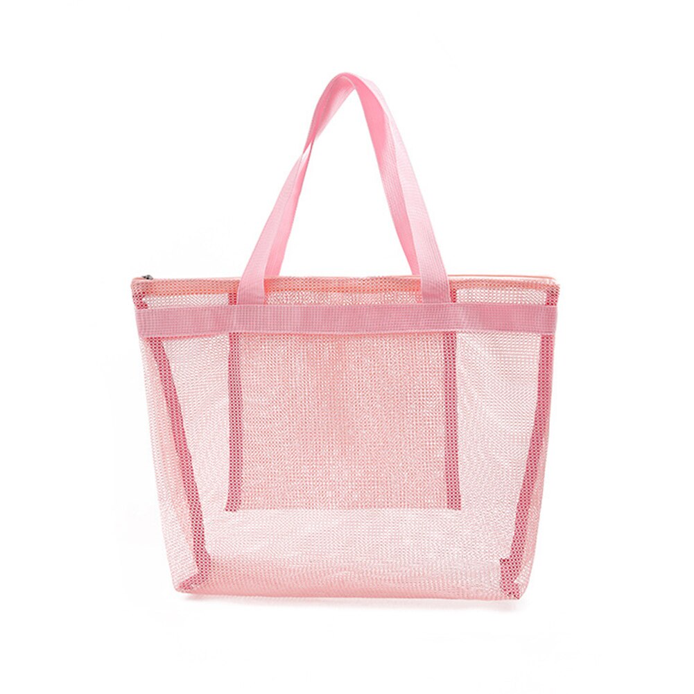 Women Mesh Transparent Bag Double-layer Heat Preservation Large Capacity Picnic Beach Bags beach park sports Shoulder ba: Pink