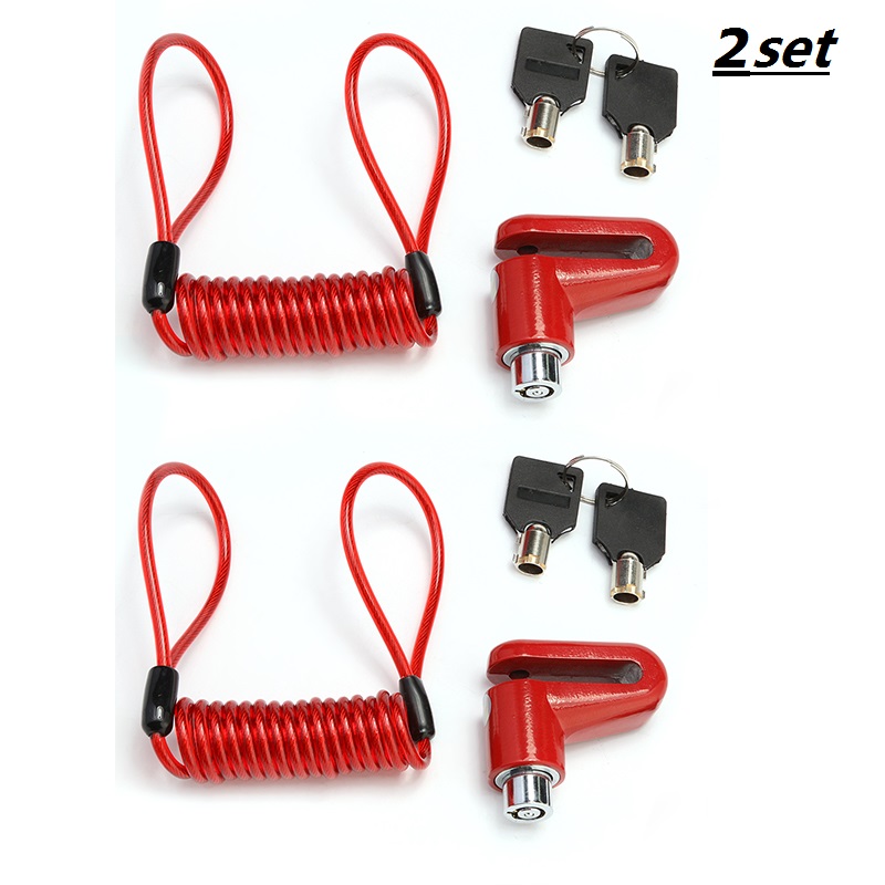 Scooter lock Anti-Theft Disc Brakes Lock with Steel Wire for Xiaomi M365 Electric Scooter Skateboard Wheels Lock Disc Brake: 2 SET RED