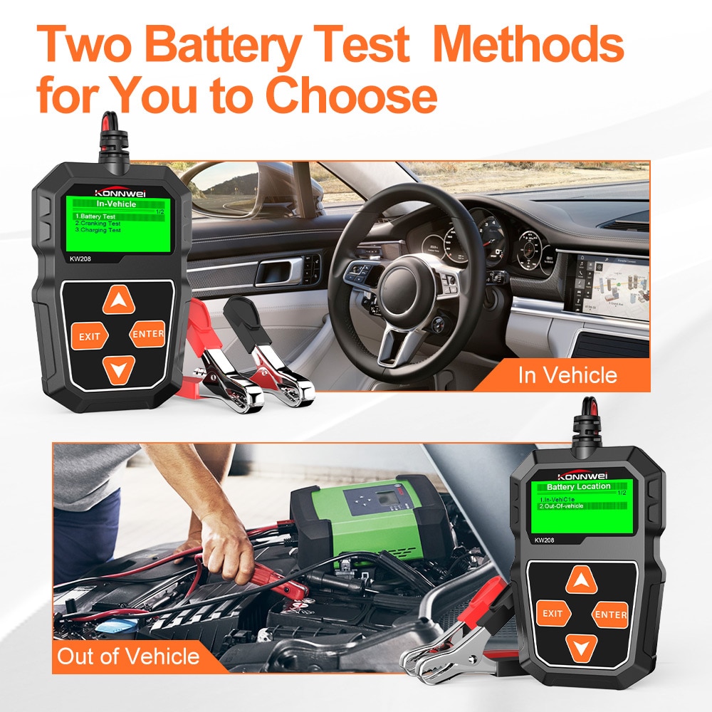KONNWEI KW208 Car Battery Tester 12V 100-2000CCA Cranking Charging Circut Tester Battery Analyzer 12 Volts Battery Tools For Car