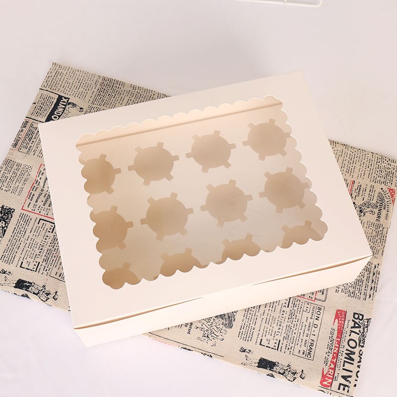 12 trays Muffin Cup Packaging Box Kraft Liner Board White Card Flap Soft Box Muffin Cup Box Baking Box