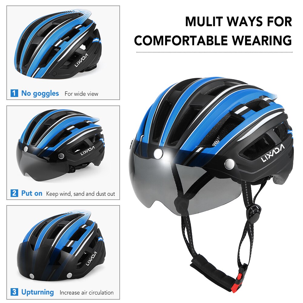 Lixada mountainbike fietshelm motorhelm achterlicht afneembaar magnetisch vizier uv-beschermende fietshelm fietsen