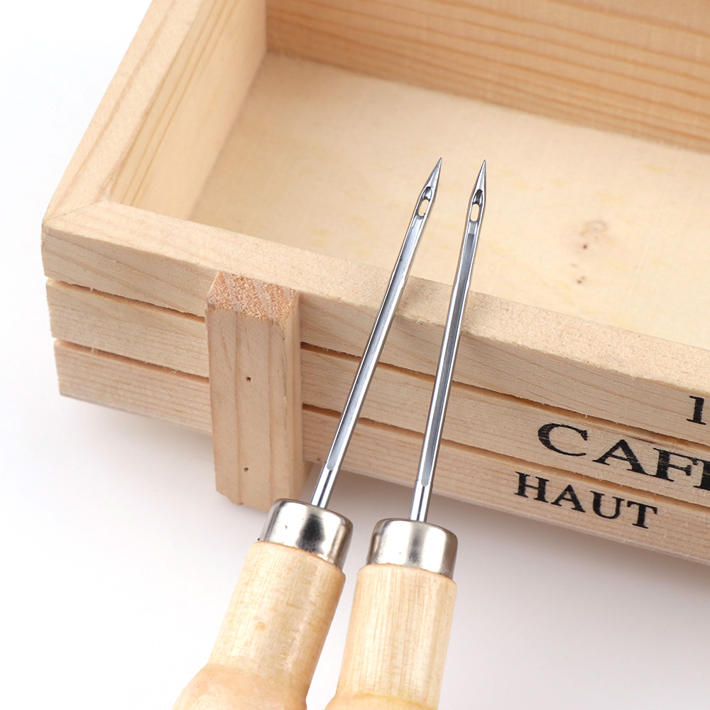 2 stk nyttigt læder træhåndtag syl med hulkrog syl værktøj læder håndværk sy sy til håndlavet reparation håndværk tilbehør