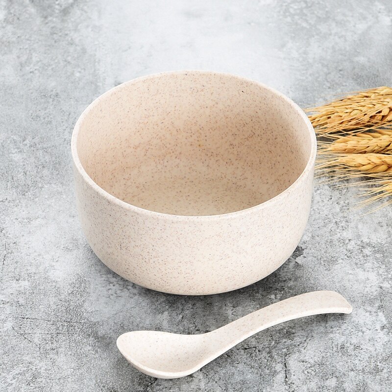 Tarwe Stro Kom Set Kinderen Servies Huishoudelijke Rijstkom Set Tarwe Servies Set Leuke Baby Kom: beige