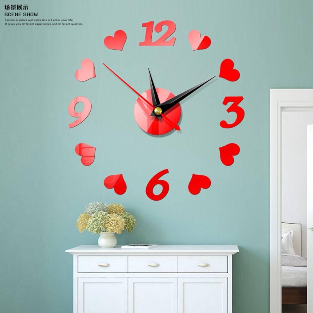 DIY Acrylic Mirror Wall Clock Modern Wall Sticker Clock Large Watch Silent Mirror Number Clock Home Office School Decorations: A