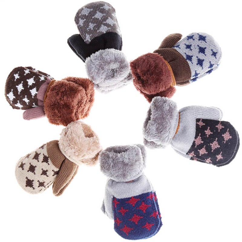 Inverno Del bambino Guanti Completa dita Delle Ragazze Dei Ragazzi Guanto di Lavoro a Maglia stella Modello Guanti Caldi Neonati Guanti con La Corda LA935298