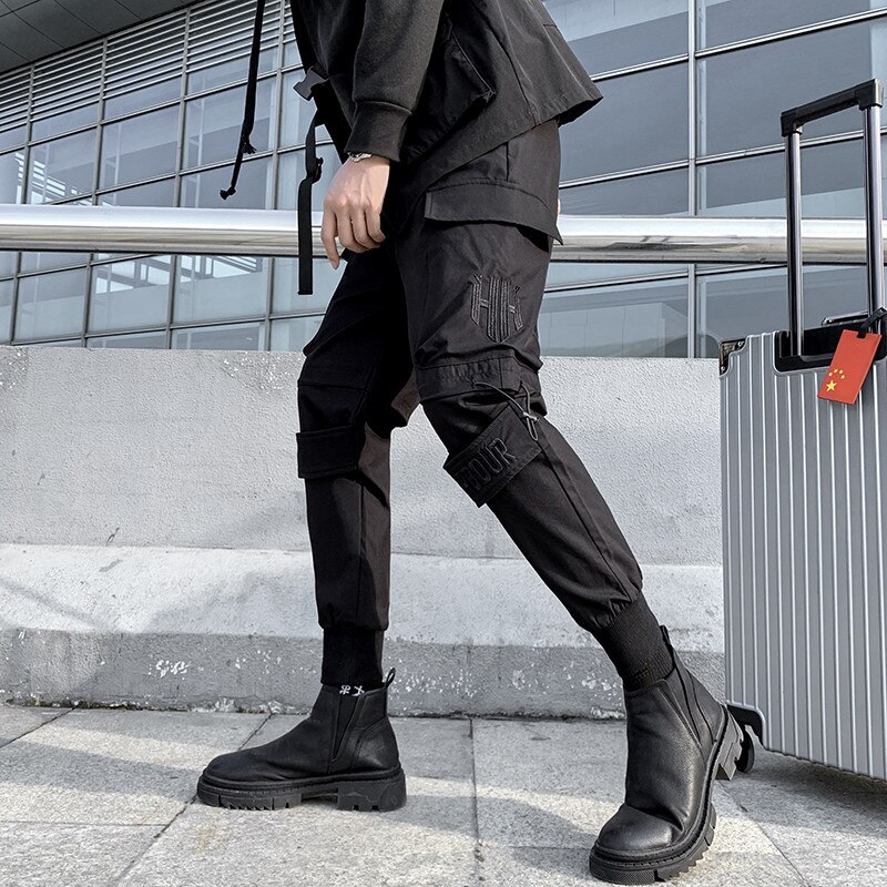 negro pantalones hombres larga Streetwear ropa coreana Hip Hop Punk pantalones Harem estrechos de estilo Safari pantalones Casuales