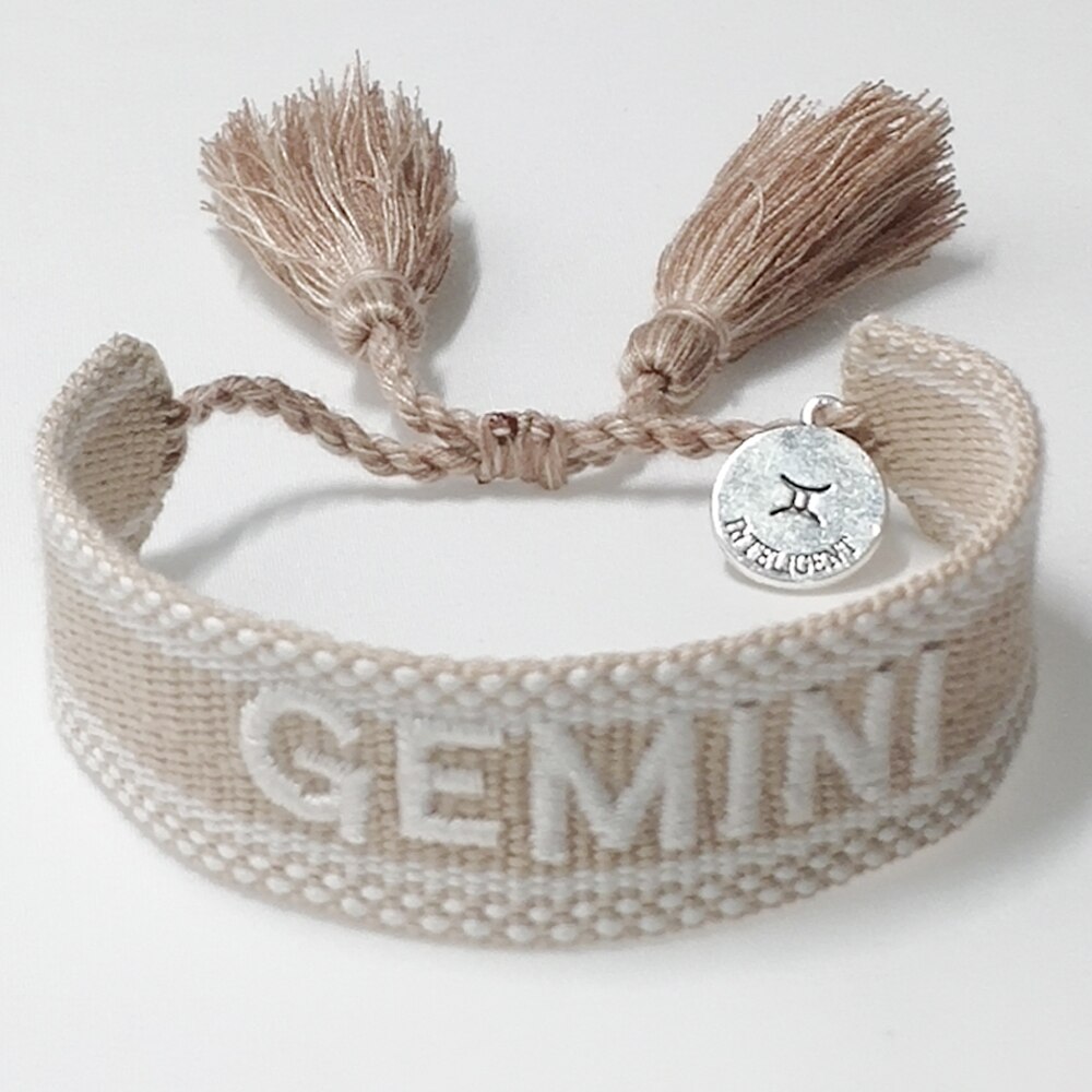 Bracelet tressé en coton, en tissu brodé à la main avec glands, taille réglable: GEMINI