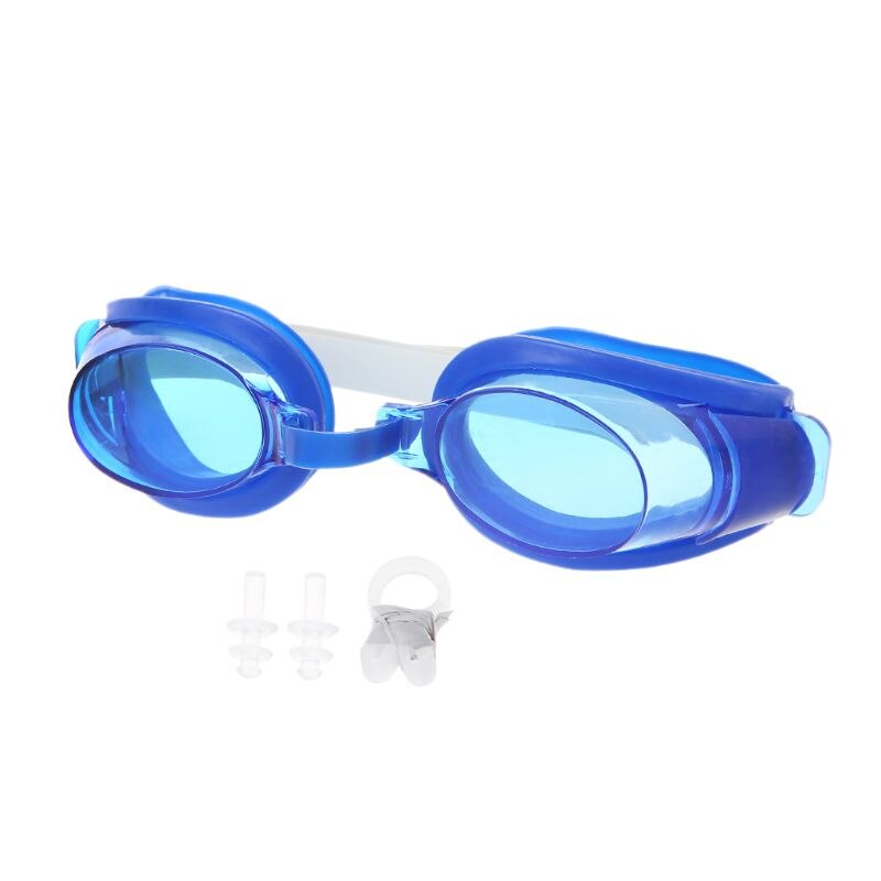 Kinderen Kids Tieners Verstelbare Zwembril Swim Eyewear Bril Brillen Sport Badmode W/Oordoppen & Nose Clip: DARK BLUE