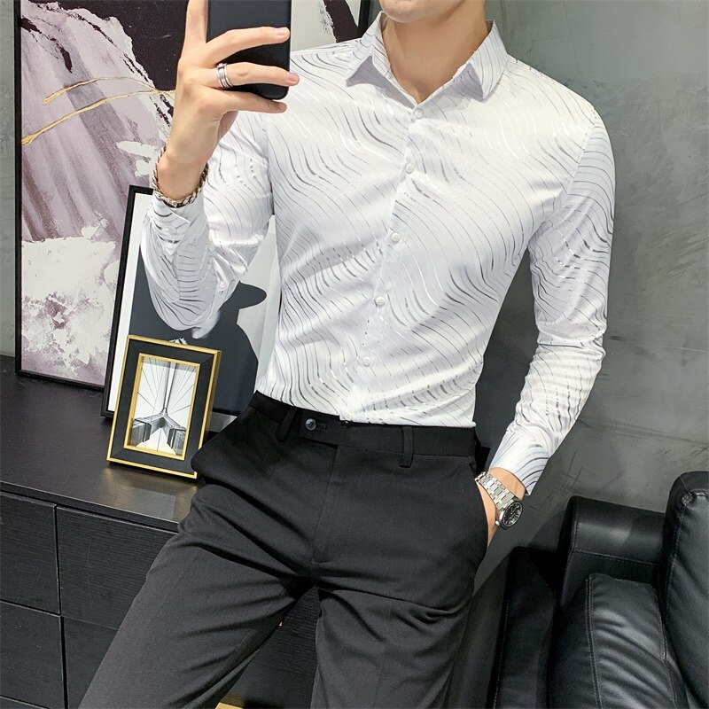 Zebra gestreepte overhemden voor heren kleding all-match lange mouwen formele kleding heren smoking jurk slim fit blouse