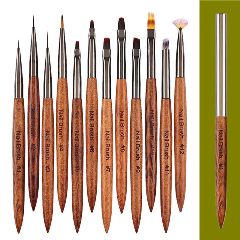 Juego de pinceles para decoración de uñas, 12 Uds., pincel para delineador de uñas, bolígrafo para pintar uñas, pinceles acrílicos para Gel UV, herramienta de manicura ombré de cristal, pincel para uñas