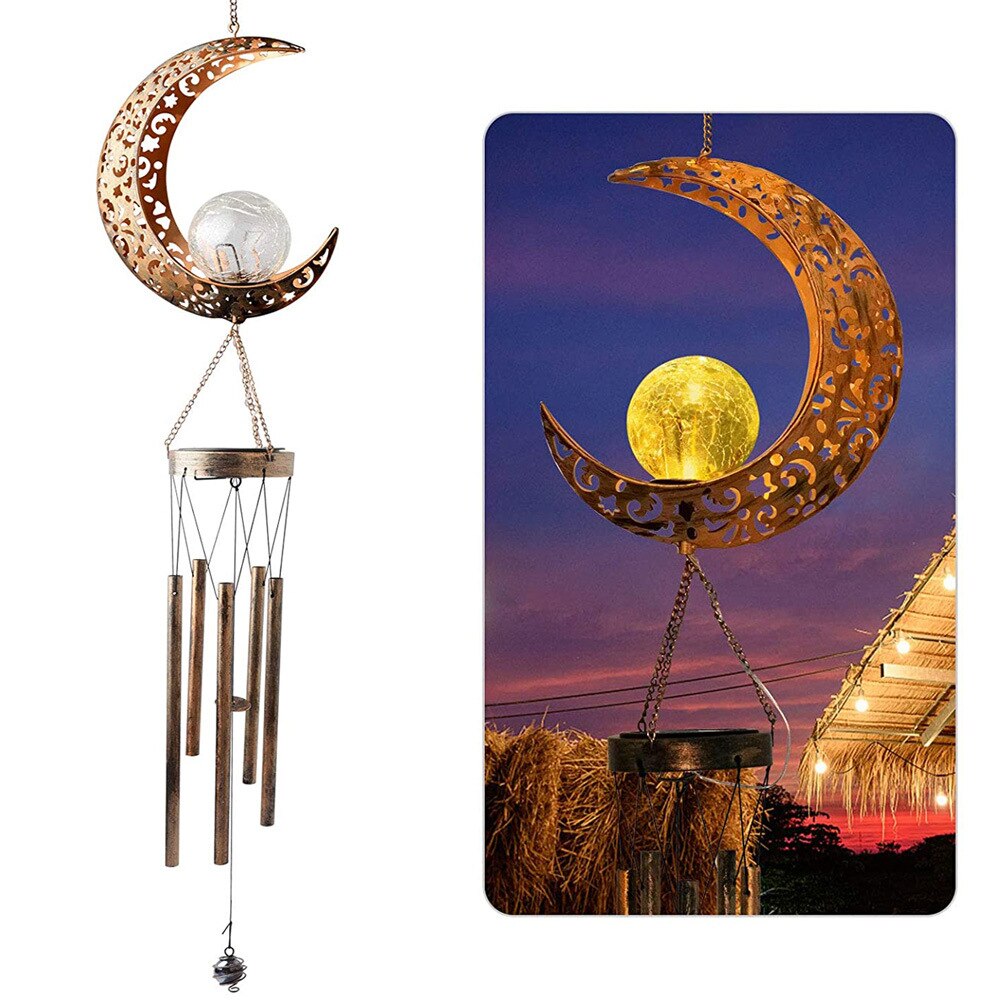 LED Solar Wind Chimes Light Outdoor Waterproof Hanging Aeolian bells Solar Lamp With Moon Star Sun Shape For Garden Party Decor