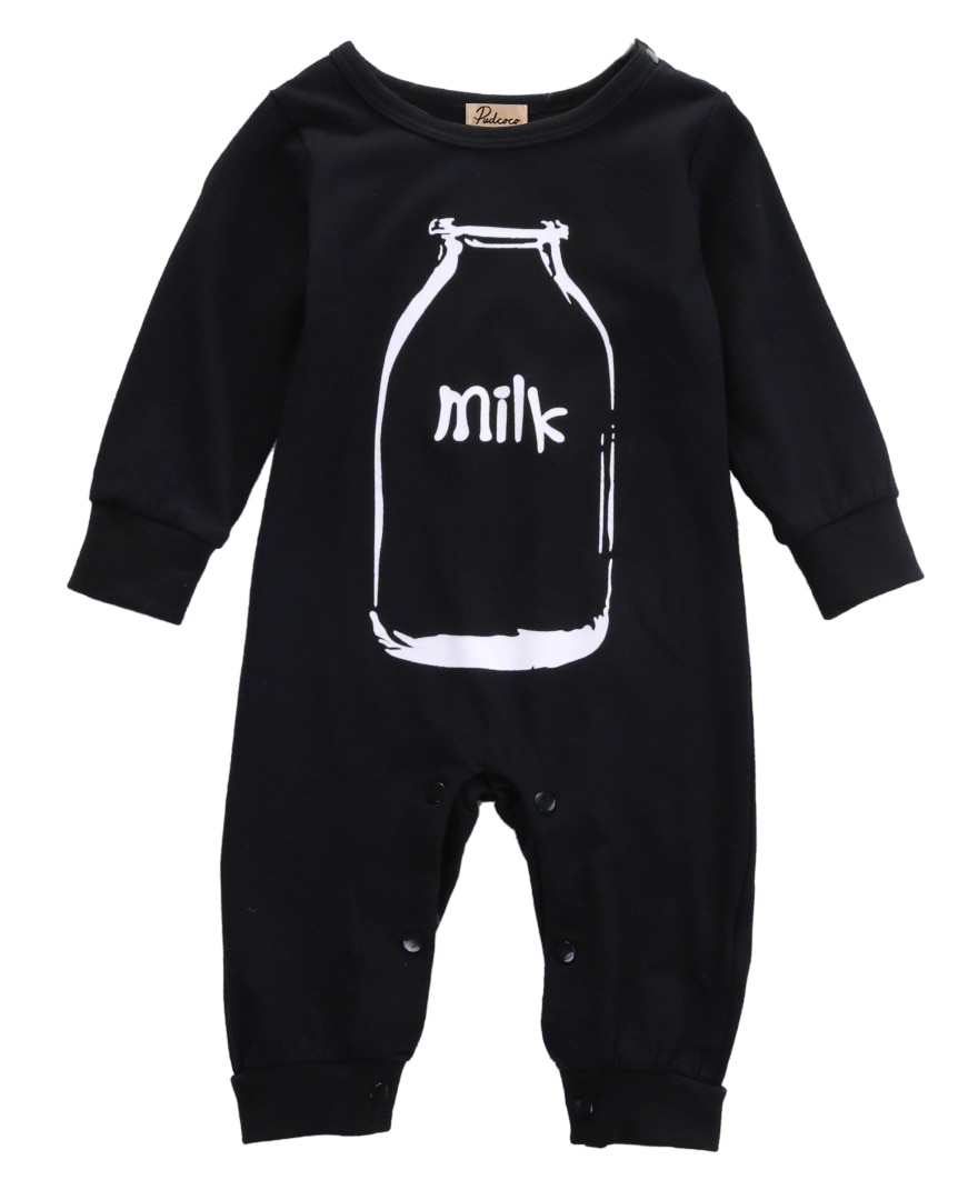 Barboteuse en coton à manches longues pour bébés garçons et filles, barboteuse chaude à motif de lait noir, automne et hiver