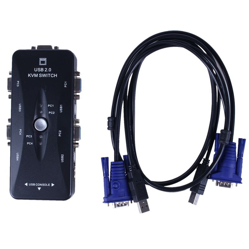 4 Port USB 2.0 KVM Switch Box + 4 KVM Cables Keyboard Monitor VGA SVGA PC Laptop