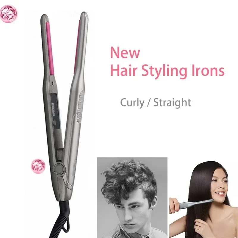 Mini Hair Curler Pencil Hair Straightener 2 in 1 Ceramic Thinnest Narrow Flat Iron with LED Display for Short Beard and Hair