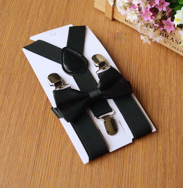 tout enfant en bas âge enfant bébé garçon fille réglable Clip-on bretelles jarretelle et noeud papillon correspondant ensemble smoking costume de mariage fête: Black