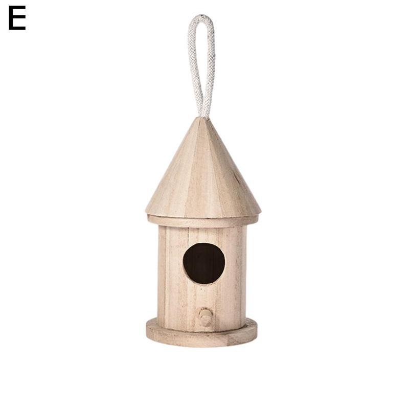 6 typer fågel trähus mini väggmonterat hängbo trädgårdsskötsel dekoration fåglar trä hem väska husdjursmaterial: E