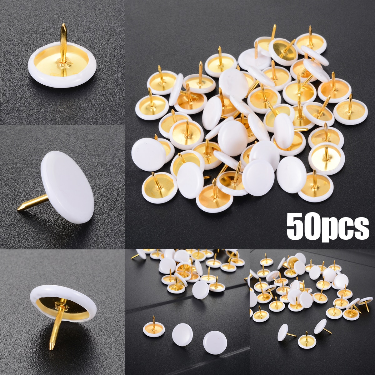 Chinchetas redondas de empuje blancas para escena, suministros de oficina, póster, tablón de anuncios, papel, suministros escolares, 50 Uds.