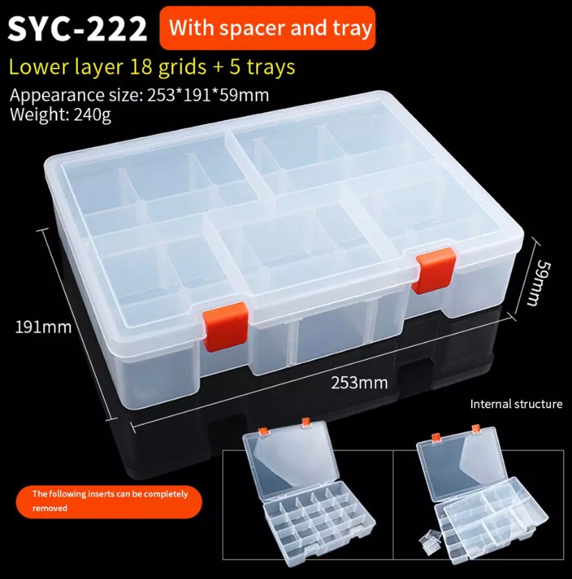 Plastic Tool Storage Box With Locking Handle Removable Compartment Repair Hardware Tools Portable Case Shockproof: 222