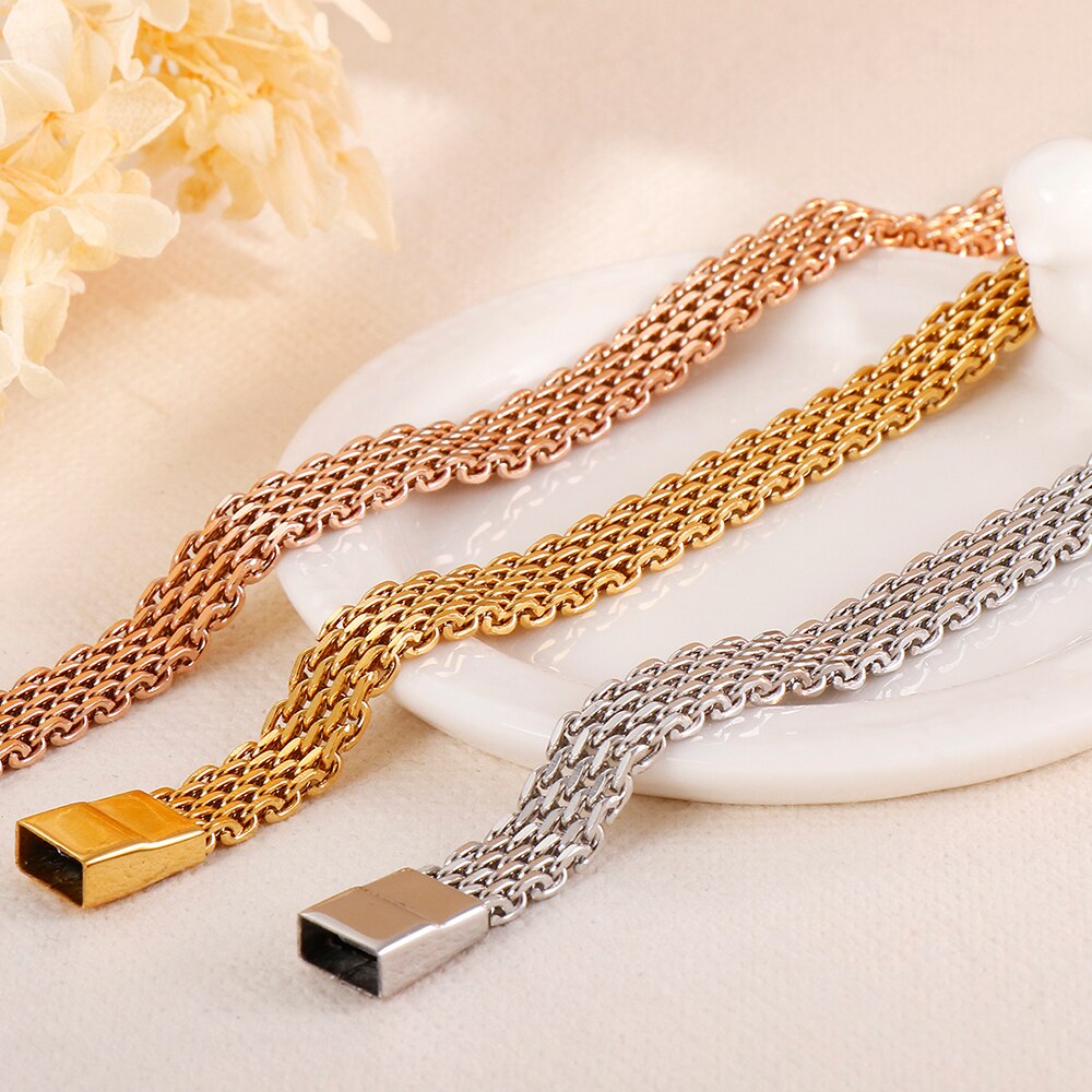 Brazaletes de acero inoxidable 316L de oro rosa para mujer, accesorios de joyería hindú, pulsera de cadena de 8MM, del Día de San Valentín para ella
