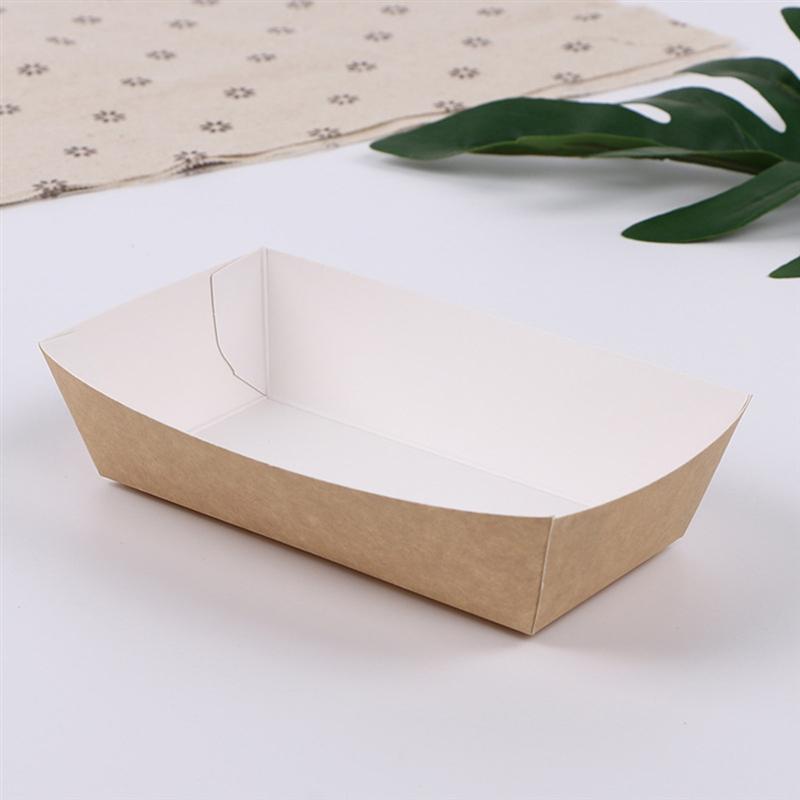 100/50Pcs Disposable Paper Food Serving Tray Kraft Paper Take-Out Boat Shape Snack Open Box French Fries Chicken Storage Tray