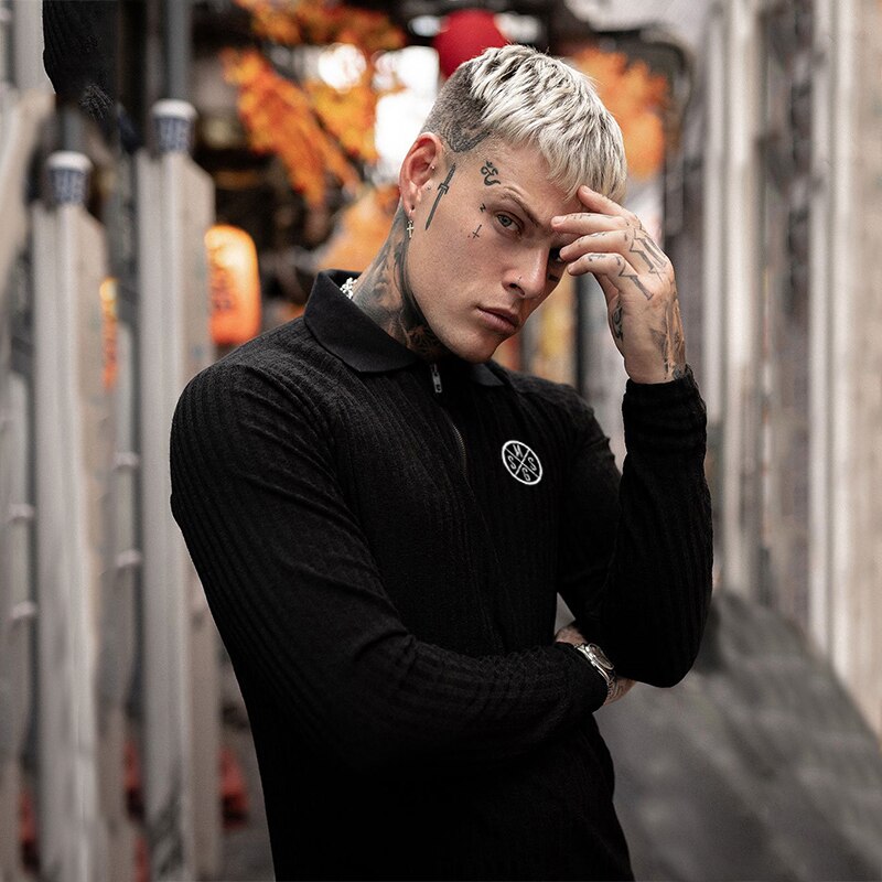 Merke gensere herre klassisk casual turn-down krage pull homme slim fit tynne gensere menn høst vinter polo strikkeplagg