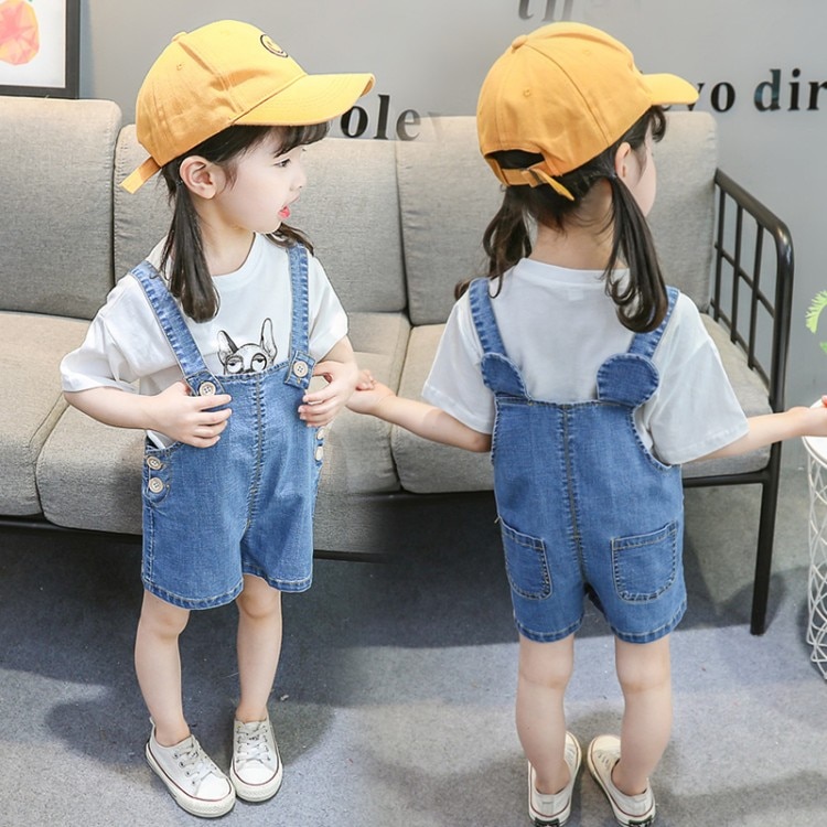 Monos de tela vaquera para niñas, mono de tirantes, pantalones vaqueros cortos, ropa para niños 2 4 6 7