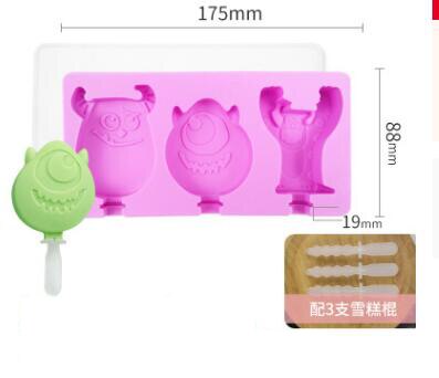 Silikonglassform med lock och pinne bpa gratis söta djur fruktform isbitbricka hemlagad isglassmaskin för barn: Monster