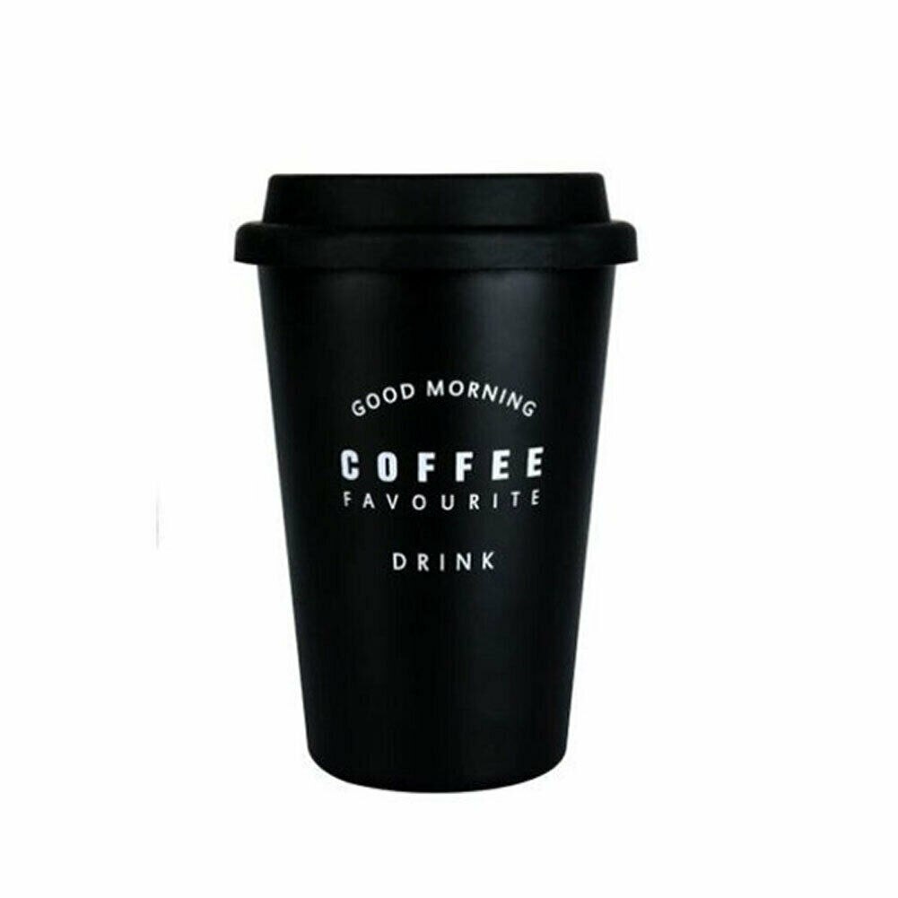 500ml kaffemuggar förtjockade kaffemuggar i rostfritt stål tekoppar stor resemugg campingmuggar kaffekopp med lock: Svart