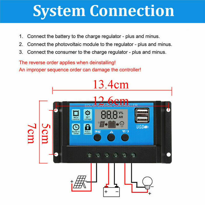 300w solpanel dobbelt usb 18v/5v+10/20/30/40a solcelle regulator controller ect til udendørs campingbil båd solbatteri