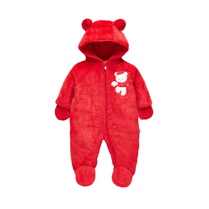 PONGSONA – barboteuse à manches longues pour bébé, vêtement d'hiver à capuche, petit ours, combinaison pour bébé garçon et fille: Rouge / 6M