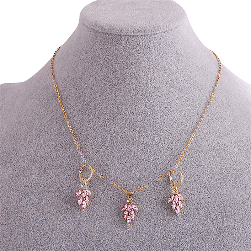 3 stks/set Zilveren Ketting Water Crystal Maple Leaf Sieraden Sets parure bijoux Vrouwen Vintage Ketting Oorbellen