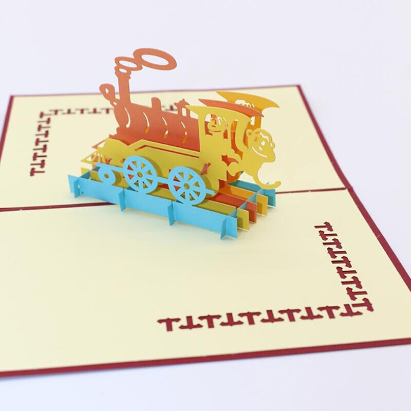 Aap 3d pop-up kaarten verjaardag met envelop sticker geluk trein gesneden uitnodiging dier wenskaart ansichtkaarten doos: Default Title