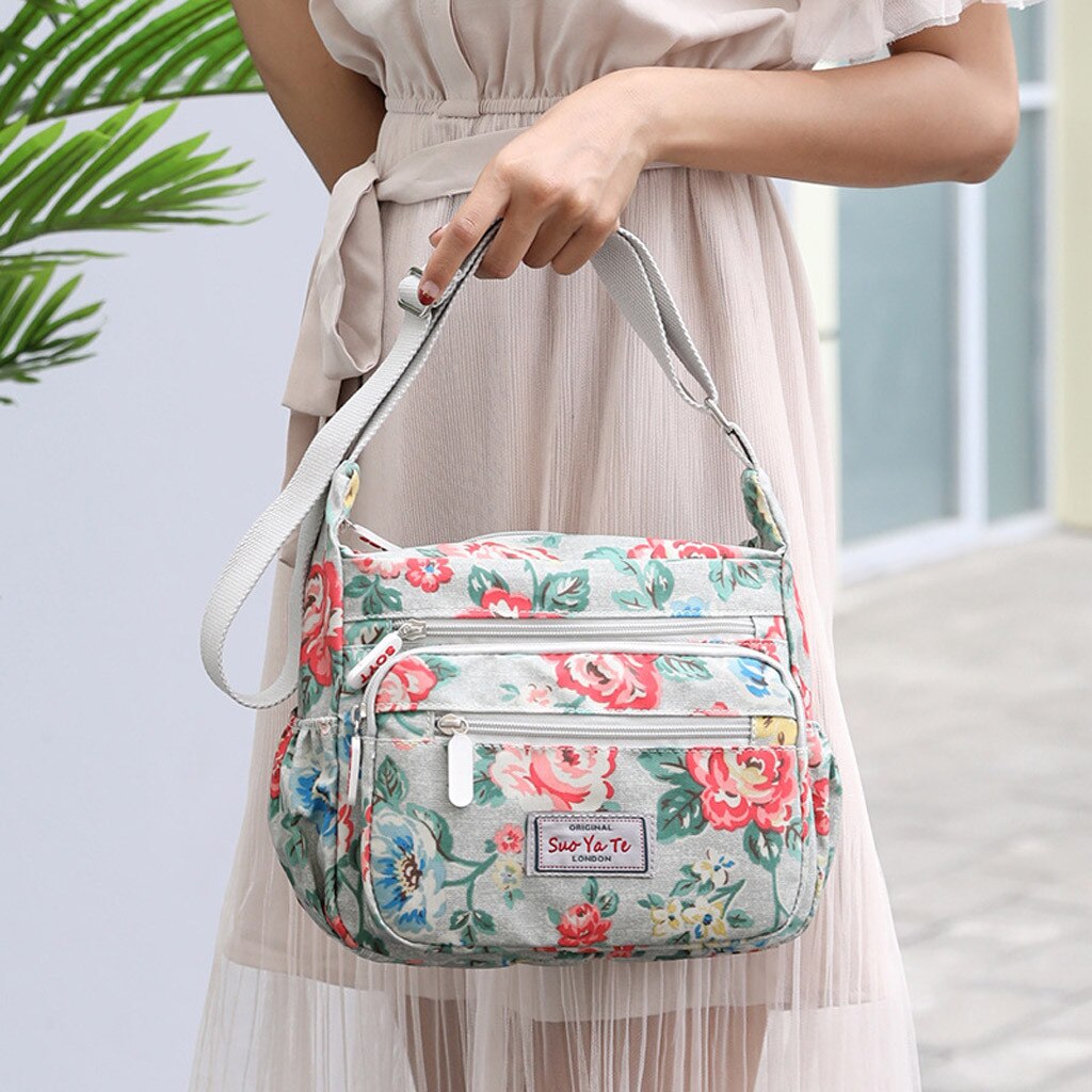 Aelicy Women's Nylon Flower Zipper Shoulder Bags Messenger Bag Multifunctional Bag Travel