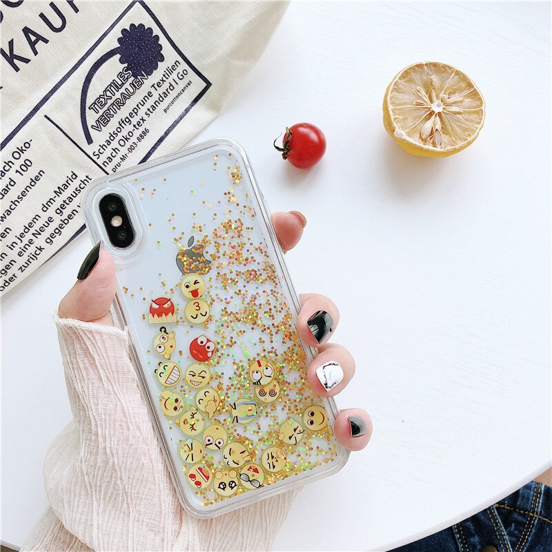 Liquid Water Case for iPhone 11 Pro MAX Dynamic Quicksand Glitter Smile Face Soft Case for iPhone 6S 7 8 Plus X XS MAX XR Cover