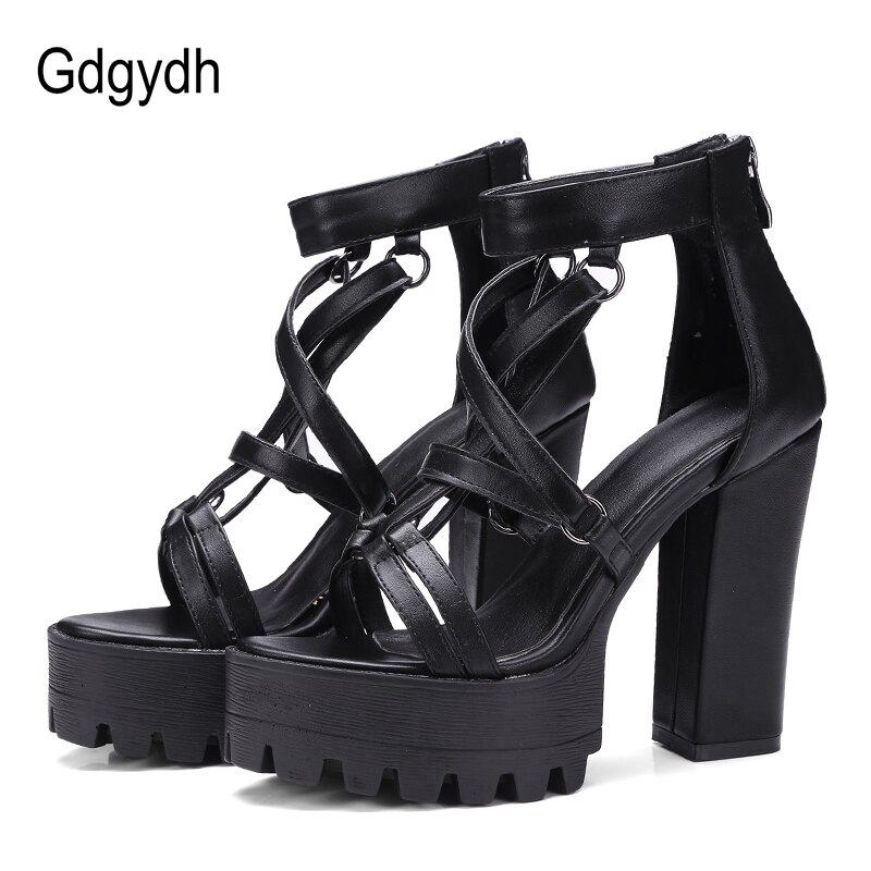 Gdgydh nouvelle femme plate-forme sandales été bout ouvert talons hauts femme fermeture éclair en cuir chaussures dames confortable grande taille 42