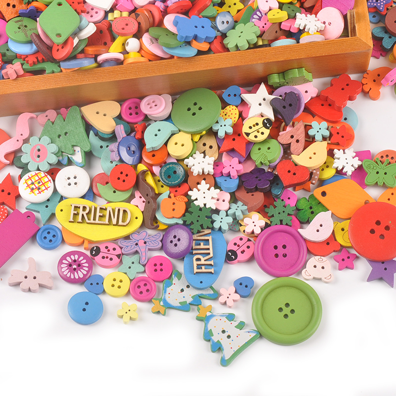 Botones de madera pintada para ropa DIY para niños, botones para manualidades, accesorios de costura, M2471 decoración del hogar, 30 Uds.