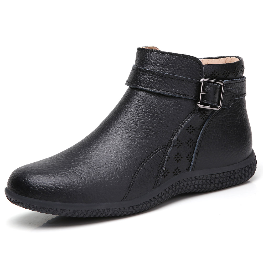 Primavera botas de inverno botas de neve sapatos de couro genuíno deslizamento em botas de tornozelo de chelsea botas planas de botas curtas senhoras botas de outono: black KL.B1900 / 37
