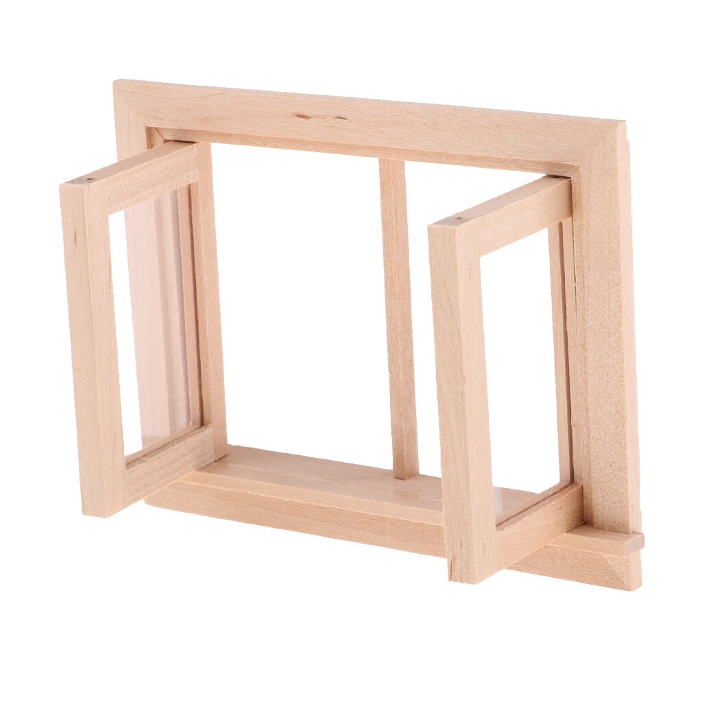 Umalet 1:12 dukkehus træ 2 panel vindue med glas, dukker hus miniature møbler gør det selv gør tilbehør