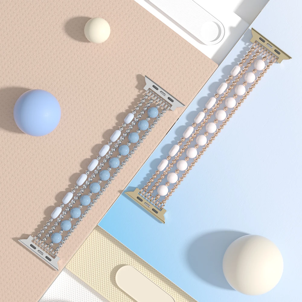 Strap For Apple Watch Ultra 2 Band 46mm 49mm 40mm 38 42mm 41mm 44 45mm Beaded Chain Bracelet for iWatch Series 10 9 8 7 6 5 SE