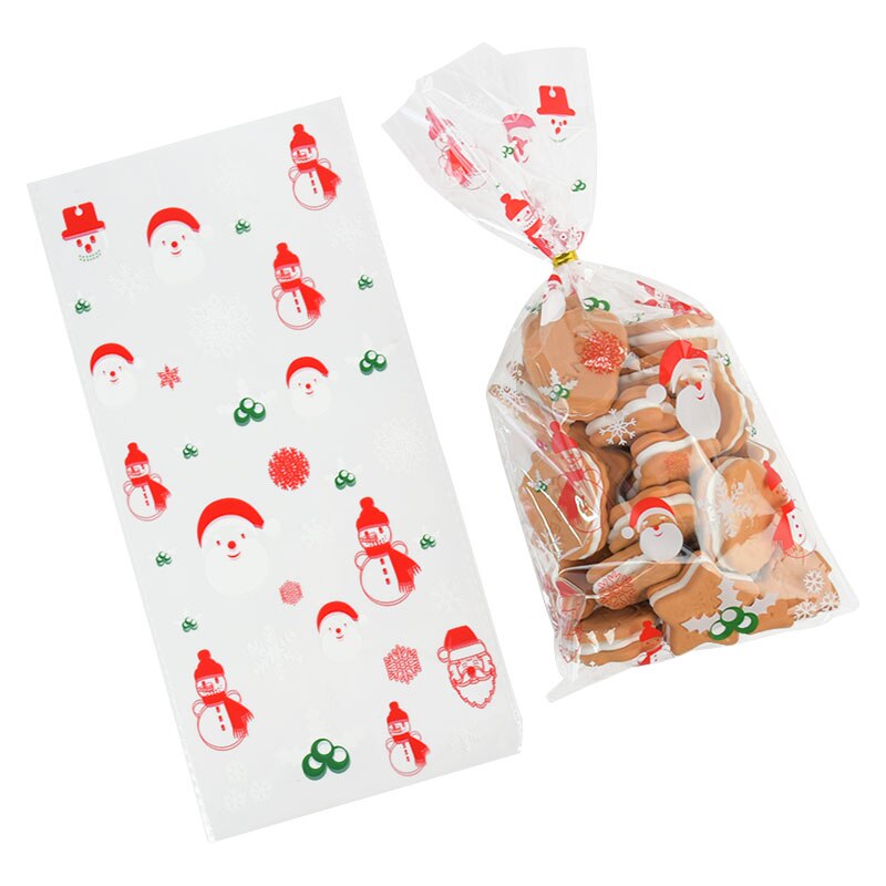 50Stck Weihnachten Tasche transparent Kunststoff Taschen Für Weihnachten Heimat Süßigkeiten Kekse Einkaufen Kekse Verpackung Taschen: T01