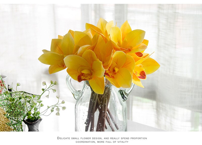 Pu kunstig orkidé magnolia cymbidium dekorative blomster hjem dekor bryllupsdekorasjon: Gul