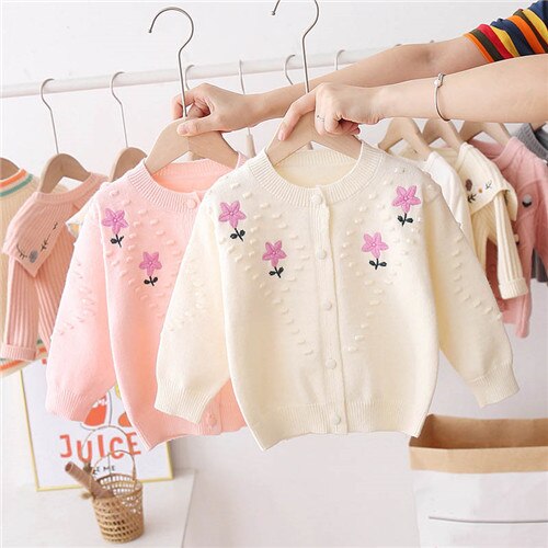 Baby Meisje Kleding Herfst Truien Ronde Hals Borduren Bloemen Baby Kleding Vest Trui Jas Kinderkleding: Ivoor / 3T
